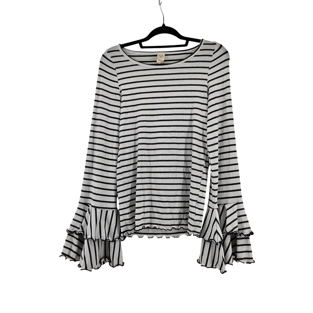 We The Free Free People Striped Ruffle Bell Sleeve Top L Whimsigoth Grunge Fairy